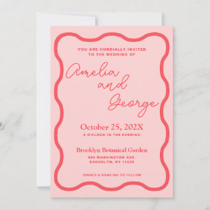 Rosa Wavy Retro Hochzeit Einladung