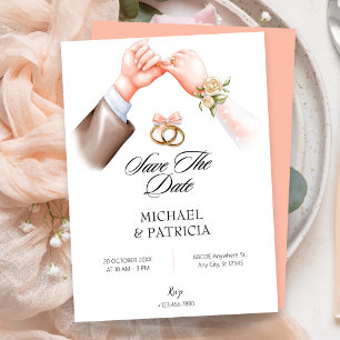 Rosa weiches Paar Ring Hochzeitseinladung Save The Date