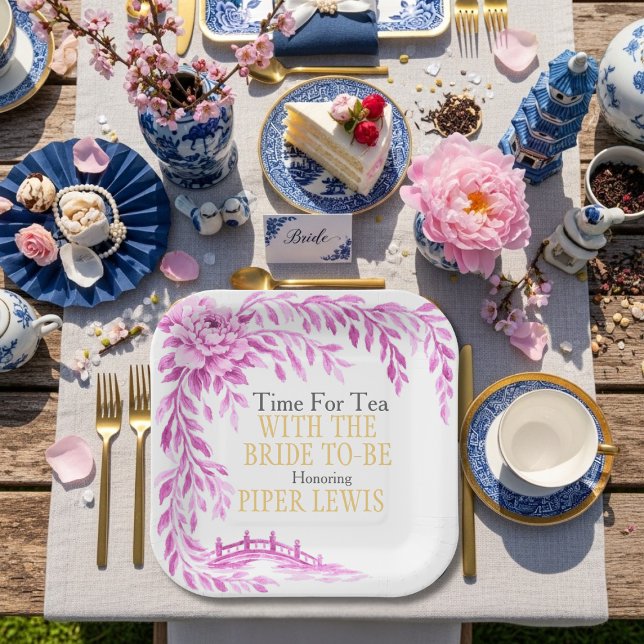 Rosa Weiden-Rosenbrücke Teezeit Pappteller (Pink willow Rose bridge Tea Time Paper Plates)