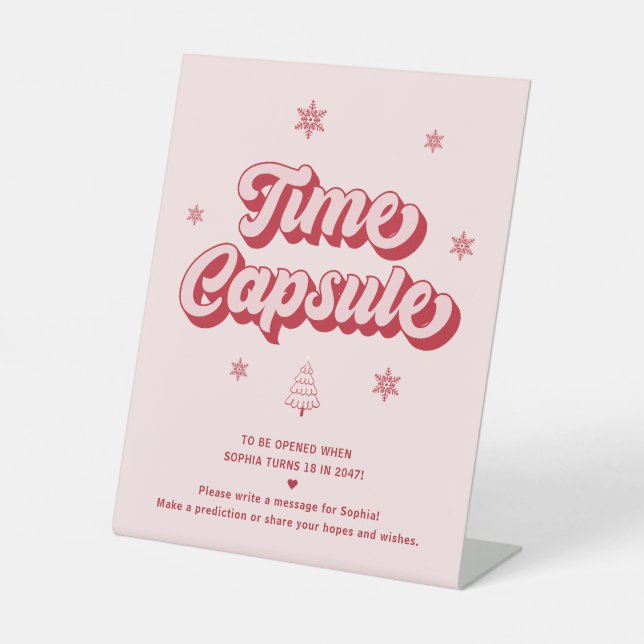 Rosa Weihnachten 1. Geburtstag Kapselspiel Sockelschild (Vorderseite)