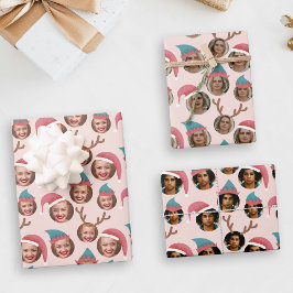 Rosa Weihnachten Crew Drei Fotos Custom Geschenkpapier Set