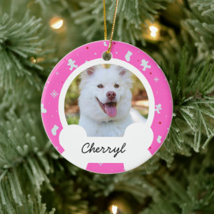Rosa Weihnachten Custom Dog Foto Keramik Ornament