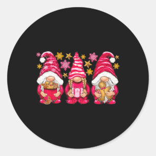 Rosa Weihnachten Drei Gnomes Frohe Weihnachtsmänne Runder Aufkleber