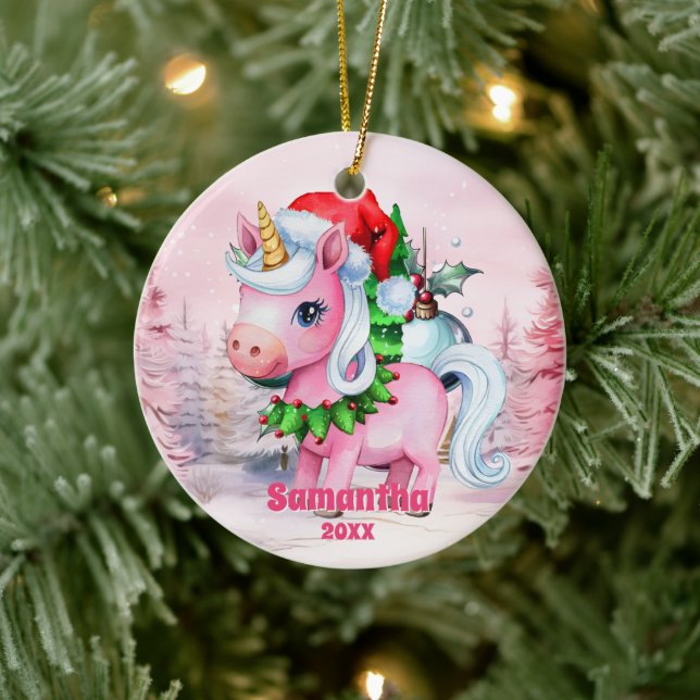 Rosa Weihnachten Einhorn Kinder Foto Ornament (Baum)