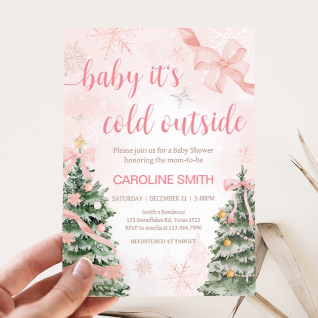 Rosa Weihnachten Es ist kalt draußen Babydusche Einladung (Baby It's Cold Outside Pink Christmas Baby Shower Invitation
)