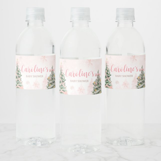 Rosa Weihnachten Es ist kalt draußen Babydusche Wasserflaschenetikett (Flaschen)