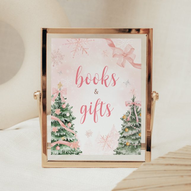 Rosa Weihnachten Es ist kalt draußen Bücher und Ge Poster (Baby It's Cold Outside Pink Christmas Baby Shower Books and Gifts Sign)