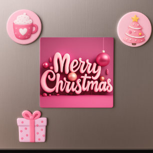 Rosa Weihnachten Frohe Weihnachtsfeiertag 3D-Schri Magnetkarte