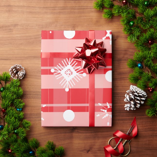 Rosa Weihnachten Karierte Schneeflocken Geschenkpapier (Feiertagsgeschenk)