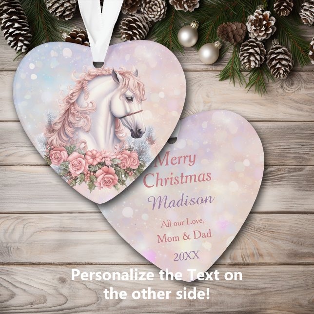 Rosa Weihnachten Rose Bouquet Weißes Pferd Kinder Ornament (Von Creator hochgeladen)