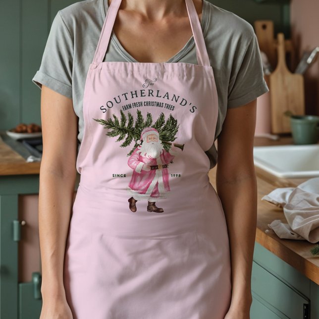 Rosa Weihnachten Vintager Weihnachtsmann Bauernhof Schürze (Pink Christmas Vintage Santa Claus Farm Fresh Tree Apron)