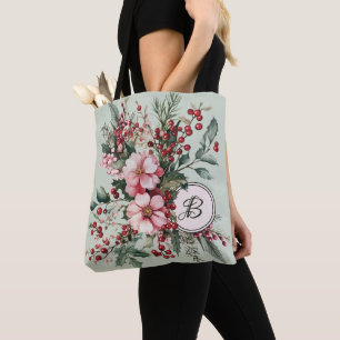 Rosa Weihnachten Wasserfarbe Floral Monogramm Tasc