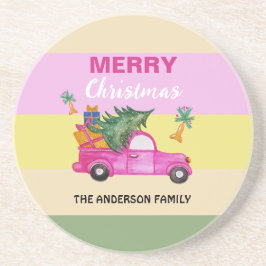 Rosa Weihnachten Wasserfarben Kunst Getränkeuntersetzer