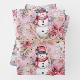Rosa Weihnachten Winter Snowmen Florenz Wasserfarb Geschenkpapier Set