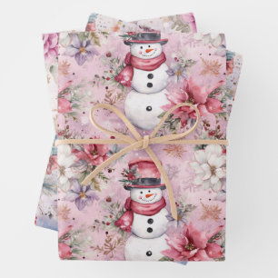 Rosa Weihnachten Winter Snowmen Florenz Wasserfarb Geschenkpapier Set