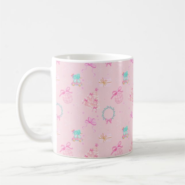 Rosa Weihnachts-Coquette-Bow nahtloses Muster Kaffeetasse (Links)