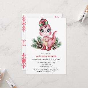 Rosa Weihnachts-Dino-Mädchen-Baby-Party Einladung