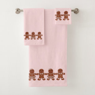 Rosa Weihnachts-Gingerbread-Badehandtücher-Set Ges Badhandtuch Set