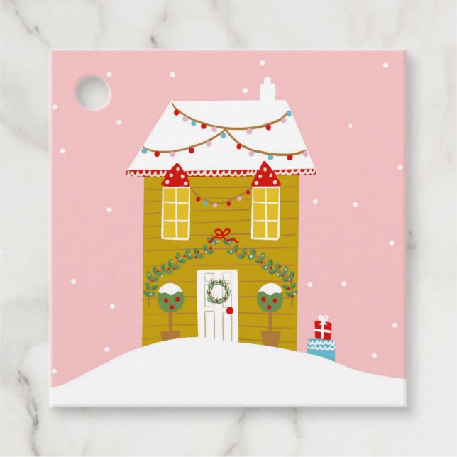 Rosa Weihnachts-Party Kindergeburtstag Urlaub Geschenkanhänger (Vorderseite)