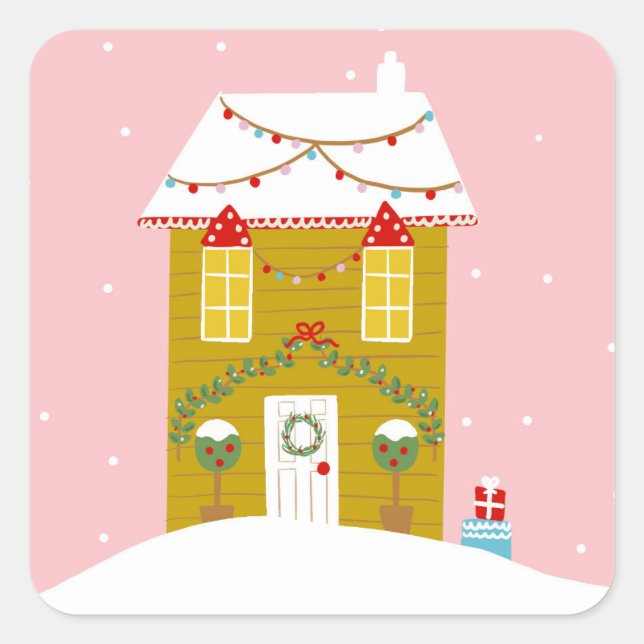 Rosa Weihnachts-Party Kindergeburtstag Urlaub Quadratischer Aufkleber (Vorderseite)