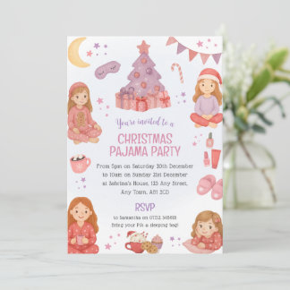 Rosa Weihnachts-Pyjama-Schlafparty-Einladung Einladung