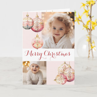 Rosa Weihnachts-Schmuck Foto Feiertags-Karte zum F Karte