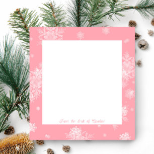 Rosa Weihnachts-Schneeflocken Notizblock