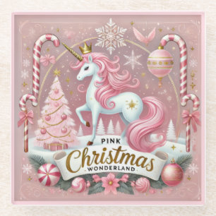 Rosa Weihnachts-Wunderland-Einhorn Glasuntersetzer
