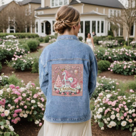 Rosa Weihnachts-Wunderland-Einhorn Jeansjacke