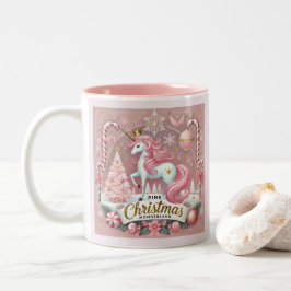 Rosa Weihnachts-Wunderland-Einhorn Zweifarbige Tasse