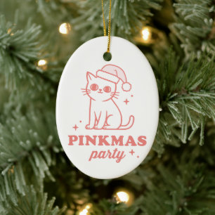 Rosa Weihnachtsästhetik Pinkmas-Party Mädchenkatze Keramik Ornament