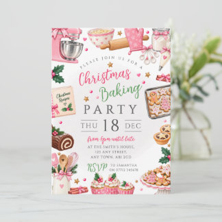 Rosa Weihnachtsbackparty & Kekslereien Einladung