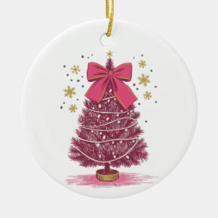 Rosa Weihnachtsbaum Coquette-Schleife Weihnachtsfe Keramik Ornament