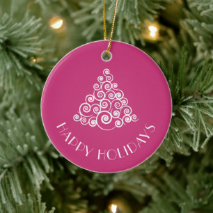 Rosa Weihnachtsbaum FROHE WEIHNACHTEN Personalisie Keramikornament