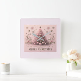 Rosa Weihnachtsbaum Frohe Weihnachten Wanduhr