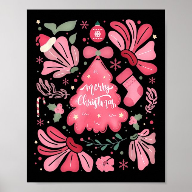 Rosa Weihnachtsbaum fröhlich und hell Weihnachten  Poster (Vorne)