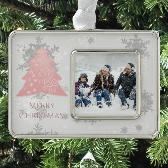 Rosa Weihnachtsbaum Gerahmte Ornamente Rahmen-Ornament Silber (Pink Festive Christmas Tree Framed Ornament)