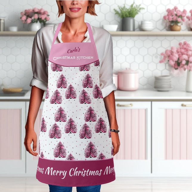 Rosa Weihnachtsbaum Girly All-over Print-Schürze Schürze (Pink Christmas Tree Girly Personalized All-Over Print Apron)