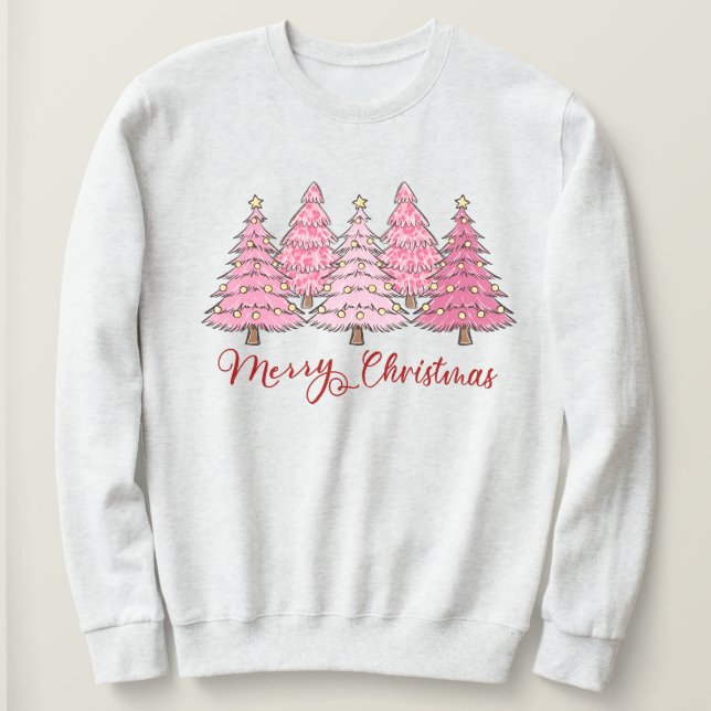 Rosa Weihnachtsbaum Hoodie, Frauenurlaub Cheer Sweatshirt (Design vorne)