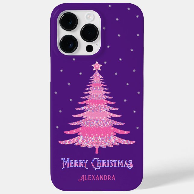 Rosa Weihnachtsbaum Individuelle Name Lila Case-Mate iPhone Hülle (Rückseite)