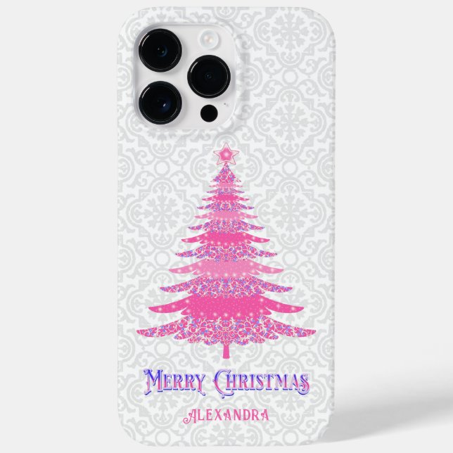 Rosa Weihnachtsbaum Individuelle Name Sparkle Case-Mate iPhone Hülle (Rückseite)