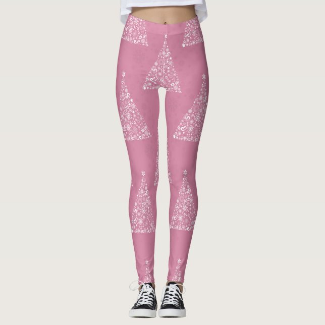 Rosa Weihnachtsbaum Leggings (Vorderseite)