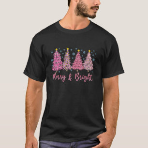 Rosa Weihnachtsbaum Merry and Bright Christmas Tre T-Shirt