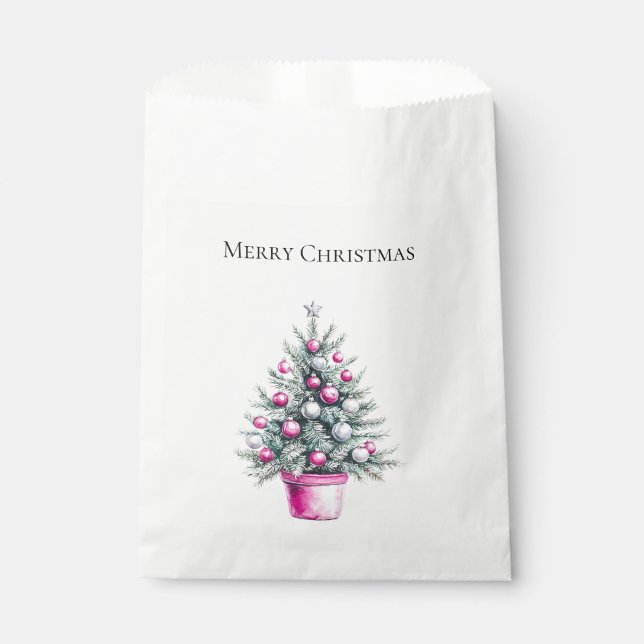 Rosa Weihnachtsbaum mit Dekorationen Geschenktütchen (Vorderseite)