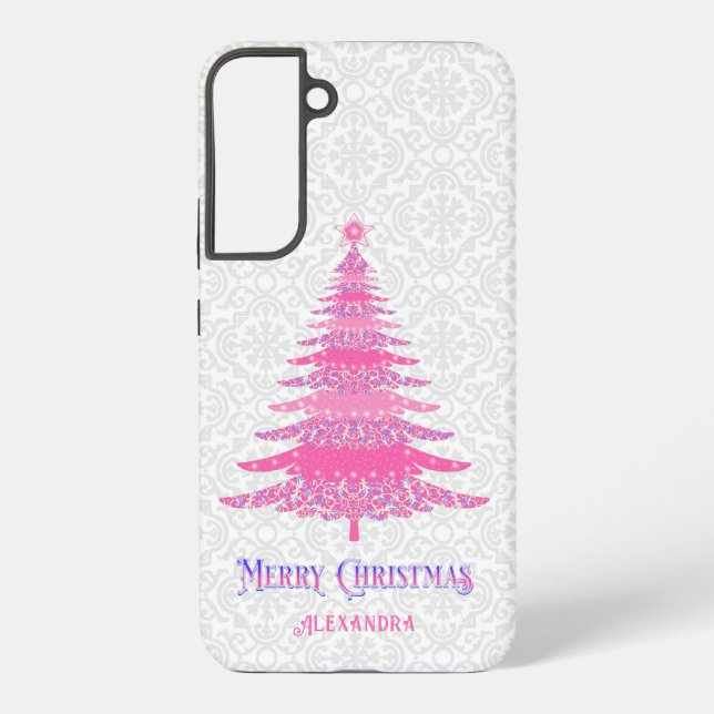 Rosa Weihnachtsbaum Name Custom Elegant Moderne Samsung Galaxy Hülle (Rückseite)