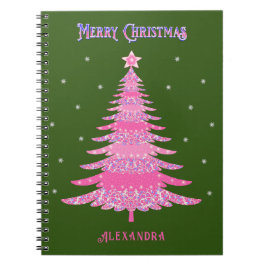 Rosa Weihnachtsbaum Name Custom Green Notizblock