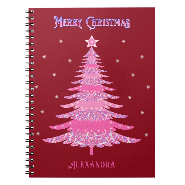 Rosa Weihnachtsbaum Name Custom Red Notizblock (Vorderseite)