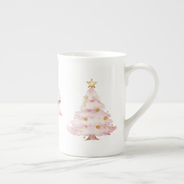 Rosa Weihnachtsbaum-Schleife Prozellantasse (Rechts)