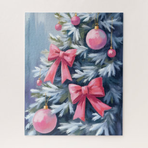 Rosa Weihnachtsbaum   Schleifen Ornamente Wasserfa Puzzle