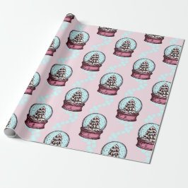 Rosa Weihnachtsbaum Schneeglobe Wrapping Paper Geschenkpapier